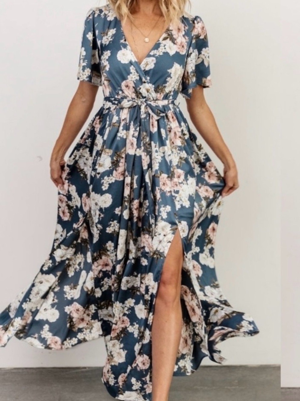 Baltic Born Floral Satin Maxi Dress Blue Floral